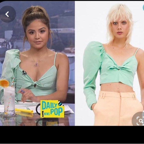 ZARA NEW LIMITED EDITION MINT PUFF SLEEVE ASYMMETRIC TOP SHIRT - Picture 5 of 15